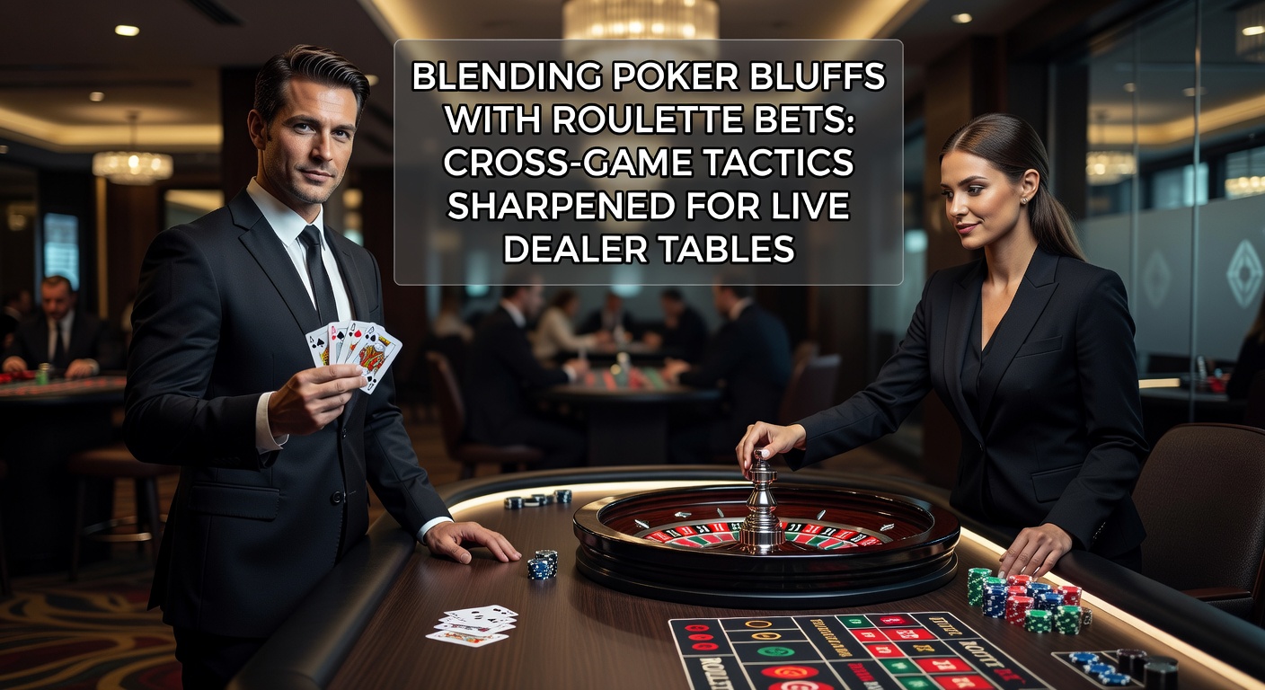 Live-Dealer-Tisch, auf dem Poker-Karten und ein Roulette-Rad nebeneinander erscheinen, symbolisch für Cross-Game-Strategien