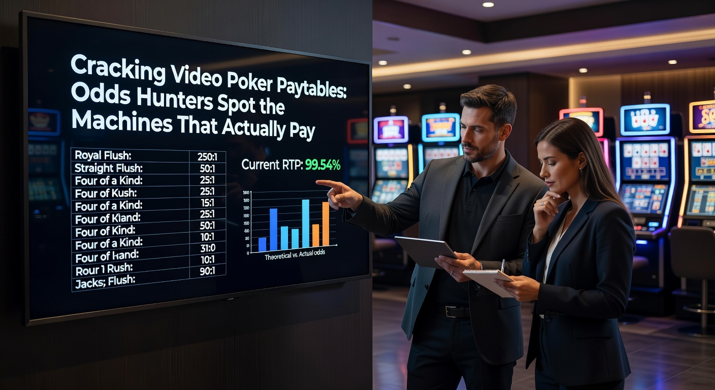 Eine klassische Video-Poker-Maschine mit leuchtender Auszahlungstabelle, die die Gewinnkombinationen für Jacks or Better anzeigt