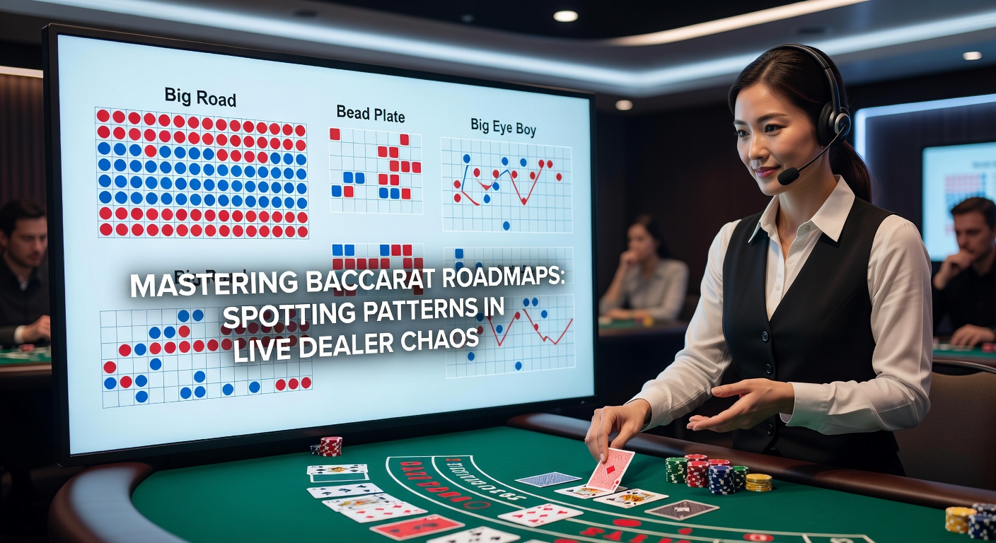 Baccarat-Roadmap mit markierten Mustern in einem Live-Dealer-Spiel, die rote und blaue Kreise zeigen, die auf Banker- und Player-Siege hinweisen
