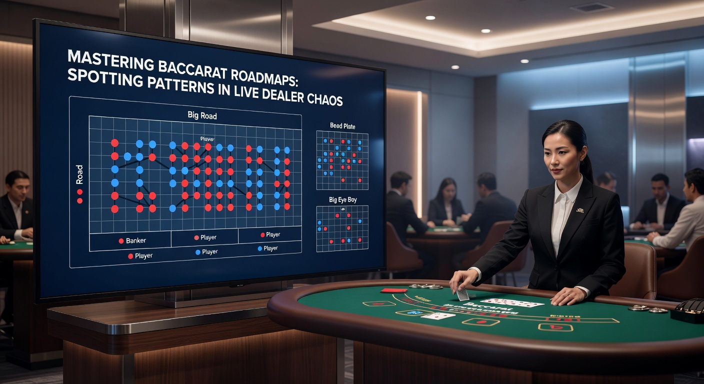 Detaillierte Ansicht einer Big Road mit langen Banker-Streaks und plötzlichen Player-Wechseln in einem chaotischen Live-Baccarat-Spiel