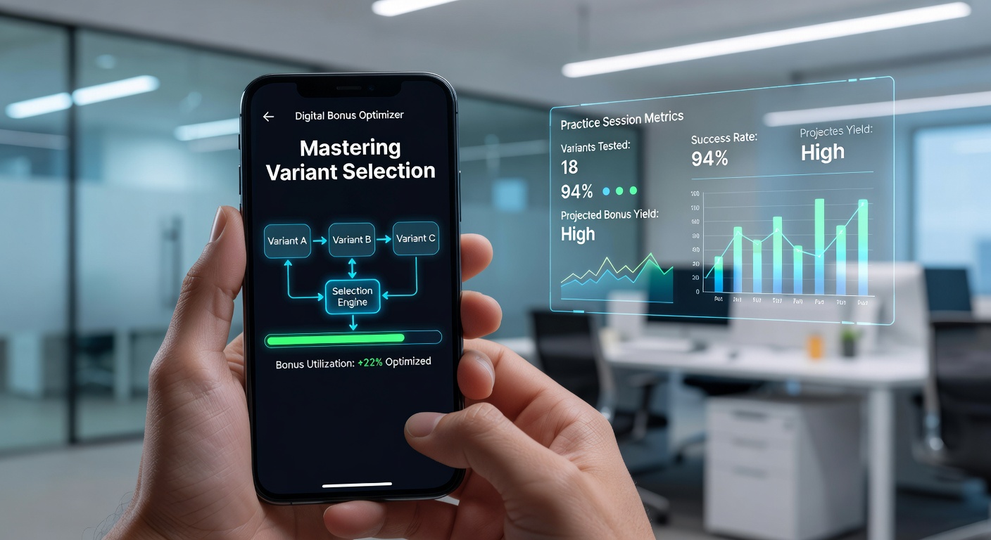 Nahaufnahme eines mobilen Bildschirms mit ausgewählten Spielvarianten und Bonusanzeigen während einer Praxisrunde