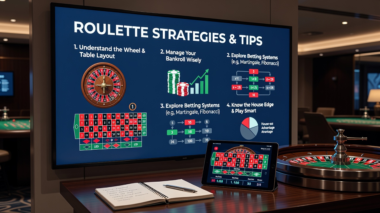 Detailaufnahme eines Roulette-Tisches mit Jetons und Spielfeld